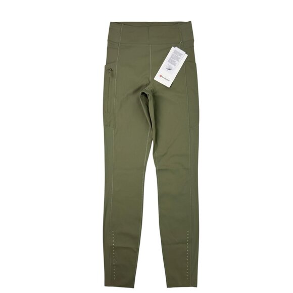Lululemon Fast and Free HR Tight 25” Army Green Women’s Size 6 NWT Reflective - Picture 10 of 16